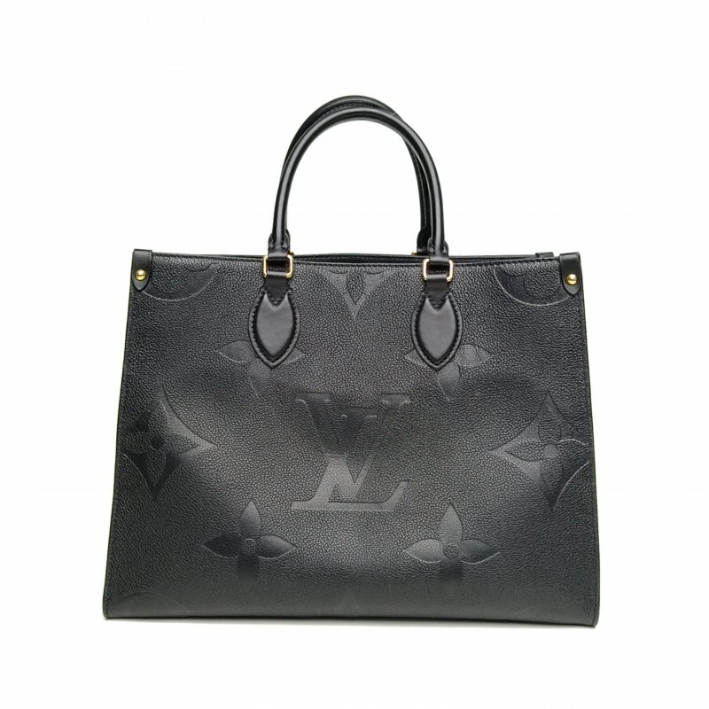LOUIS VUITTON Onthego中號35黑色牛皮晶片老花壓紋肩背包-2