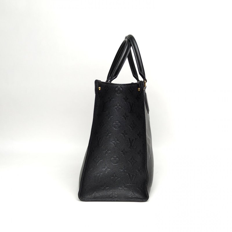 LOUIS VUITTON Onthego中號35黑色牛皮晶片老花壓紋肩背包-3
