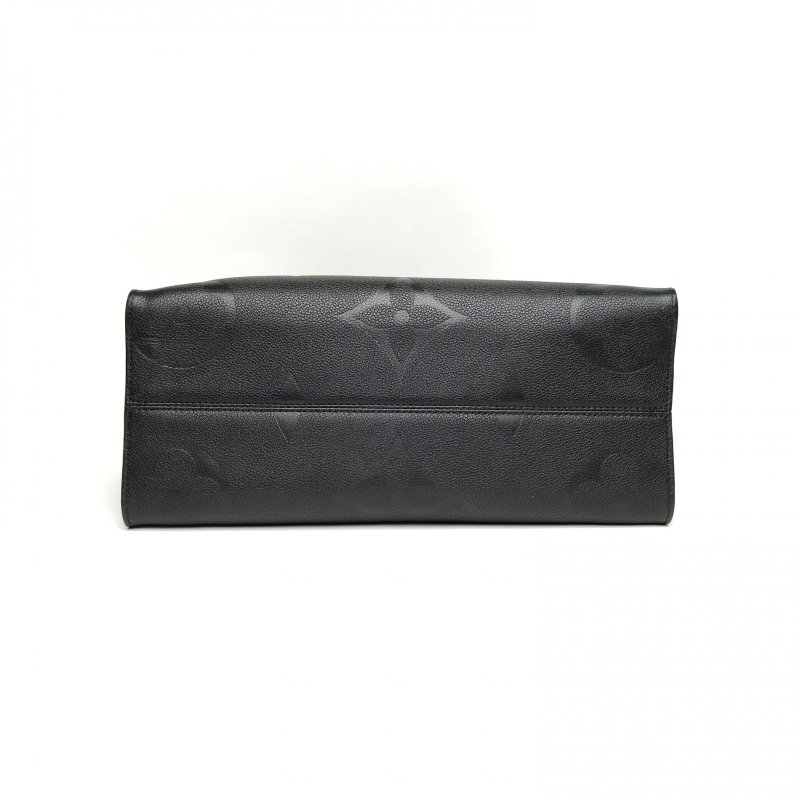 LOUIS VUITTON Onthego中號35黑色牛皮晶片老花壓紋肩背包-4