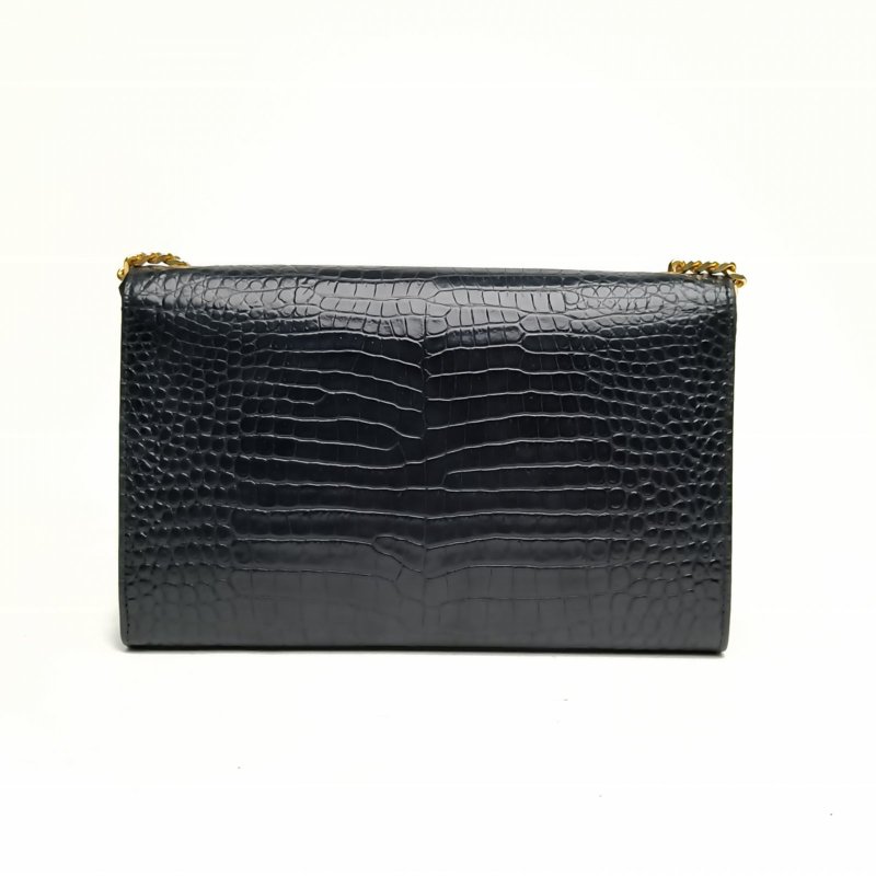 SAINT LAURENT KATE中號24鱷魚壓紋流蘇黑色牛皮金扣肩背包-2