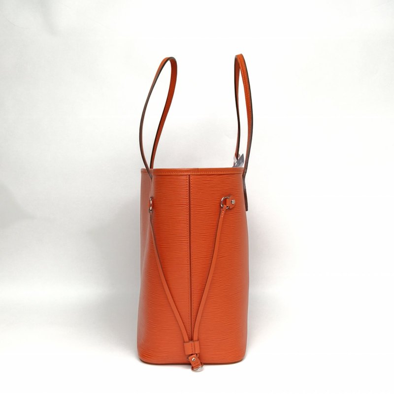 LOUIS VUITTON Neverfull中號橙色EPI水波紋牛皮銀扣肩背包-1
