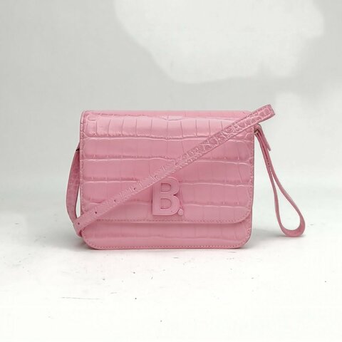 BALENCIAGA BBagSmall豆腐包鱷魚壓紋粉色牛皮肩背包