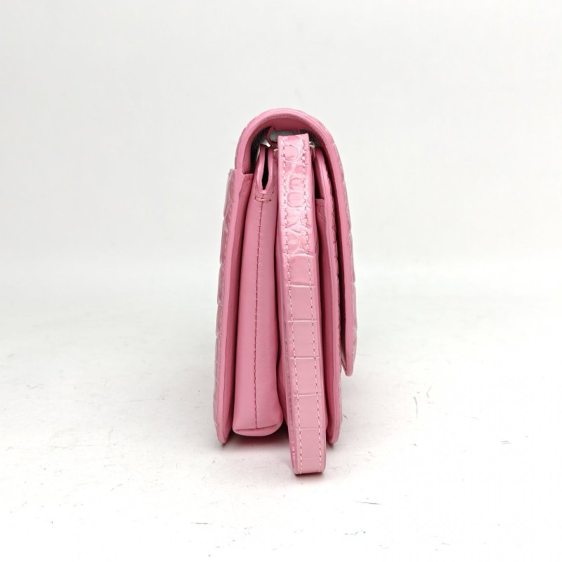 BALENCIAGA BBagSmall豆腐包鱷魚壓紋粉色牛皮肩背包-3