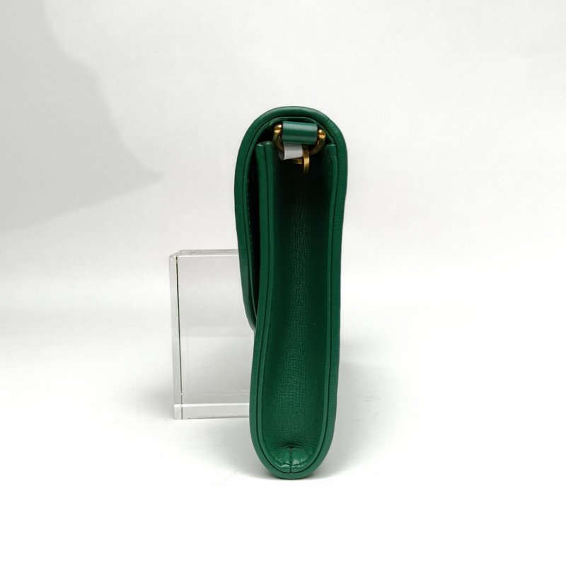 GUCCI 綠色草編金扣馬銜扣鏈條包肩背包-1