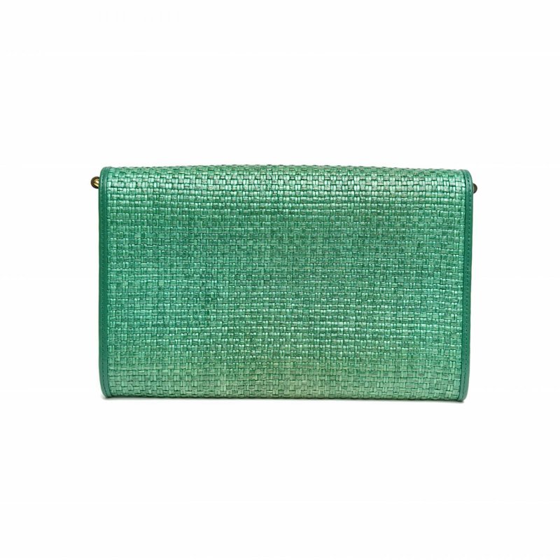 GUCCI 綠色草編金扣馬銜扣鏈條包肩背包-2