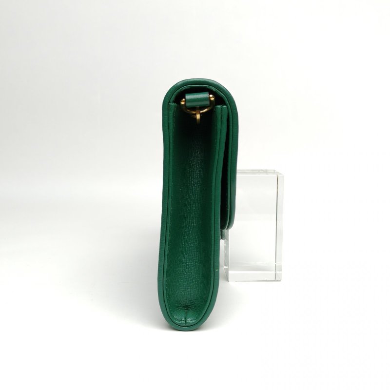 GUCCI 綠色草編金扣馬銜扣鏈條包肩背包-3