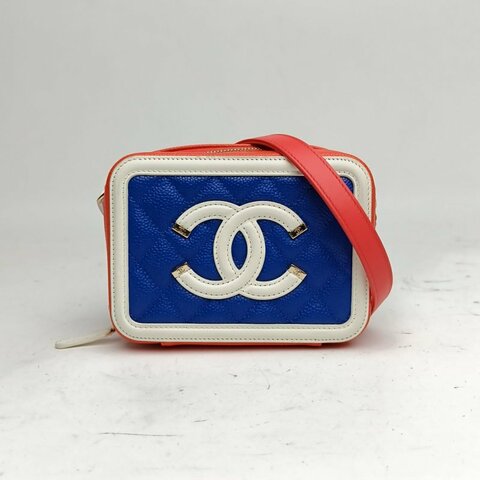 CHANEL VanityCase相機包橫版迷你拼色荔枝牛皮26開金扣肩背包
