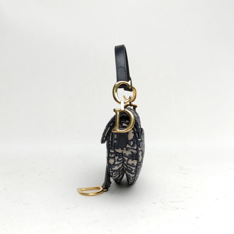 DIOR SADDLE馬鞍小號墨藍色帆布金扣2018Oblique印花肩背包-1