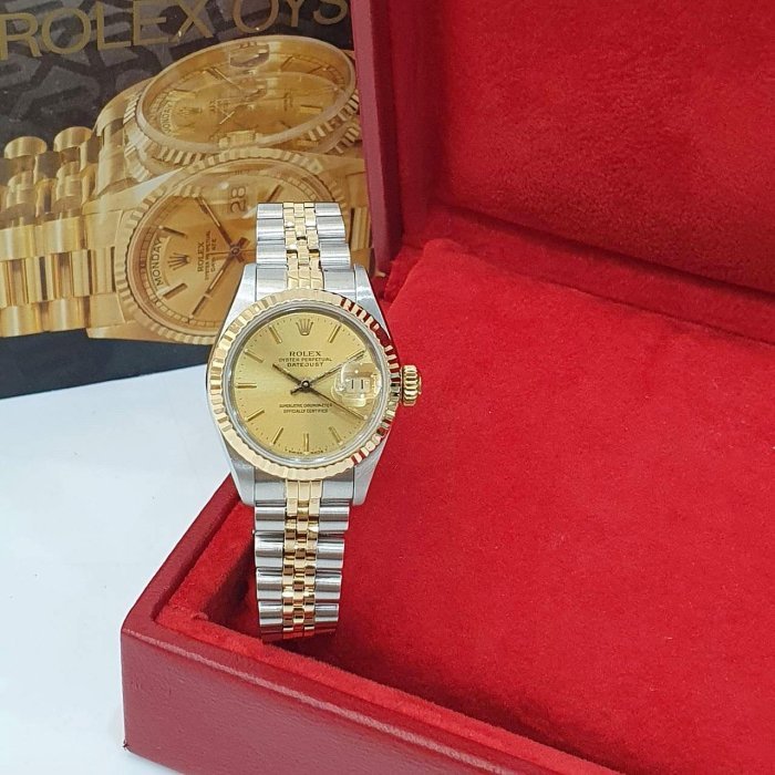 【大眾名錶】ROLEX勞力士 69173 Datejust 蠔式女錶 簡約風格 金色T柱面盤 太陽圈 錶徑26mm 自動上鍊 B1297-3