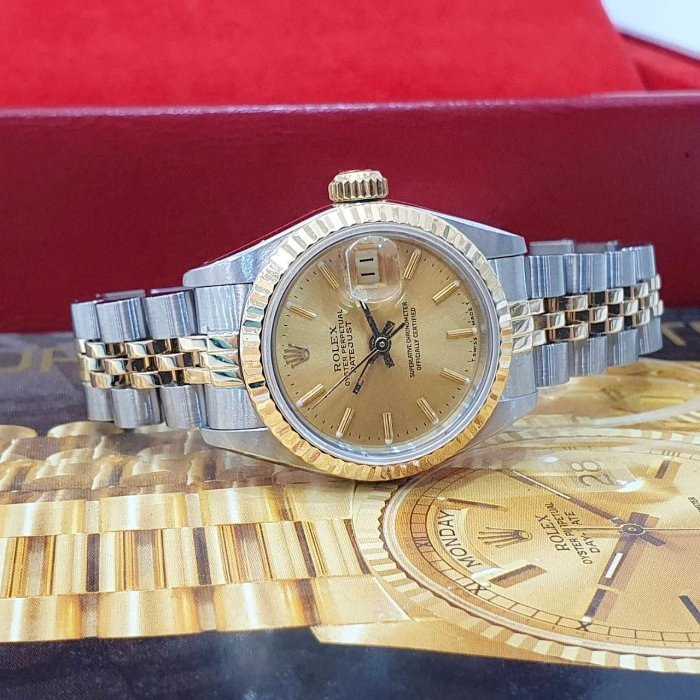 【大眾名錶】ROLEX勞力士 69173 Datejust 蠔式女錶 簡約風格 金色T柱面盤 太陽圈 錶徑26mm 自動上鍊 B1297-4