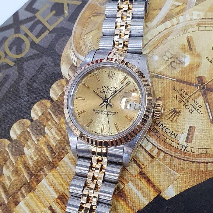 【大眾名錶】ROLEX勞力士 69173 Datejust 蠔式女錶 簡約風格 金色T柱面盤 太陽圈 錶徑26mm 自動上鍊 B1297-8