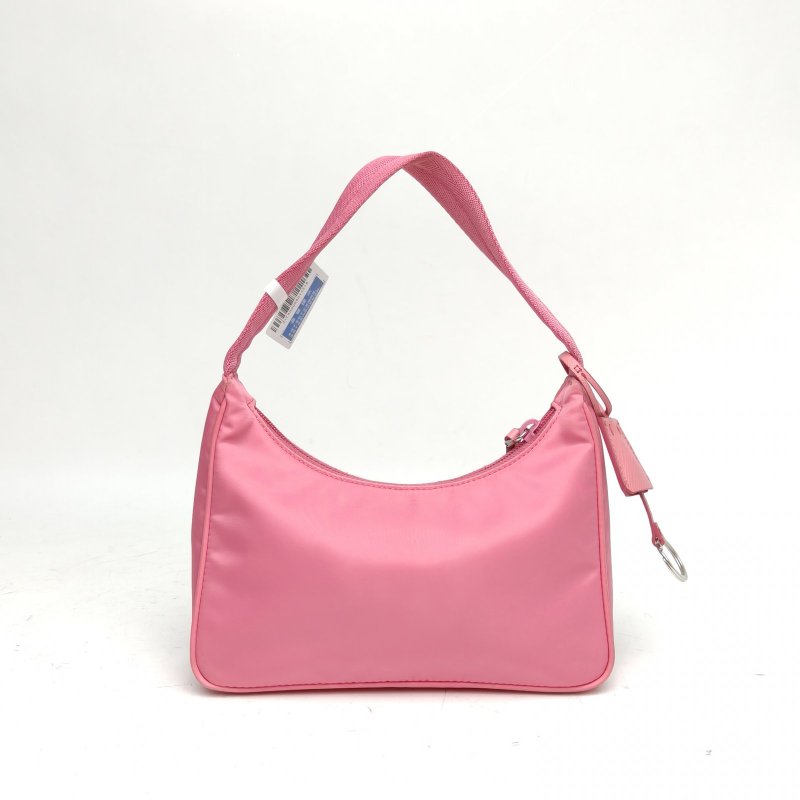 PRADA Hobo腋下包粉色尼龍銀扣肩背包-2