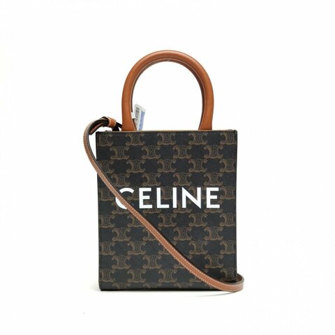 CELINE Cabas豎款手袋Mini凱旋門印花褐色人造革肩背包