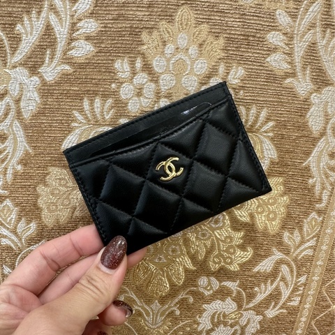 Chanel 黑羊皮金釦3卡卡片夾AP0213