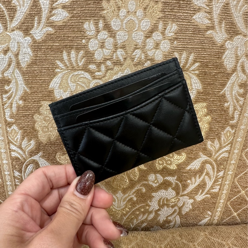Chanel 黑羊皮金釦3卡卡片夾AP0213-1