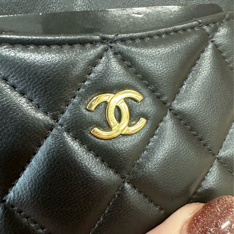 Chanel 黑羊皮金釦3卡卡片夾AP0213-5