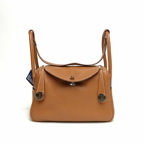 HERMES Lindy2637金棕色TC皮X刻銀扣肩背包
