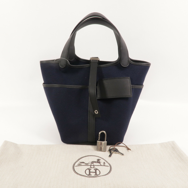 HERMES 帆布Picotin PM手提袋Noir/Caban-9
