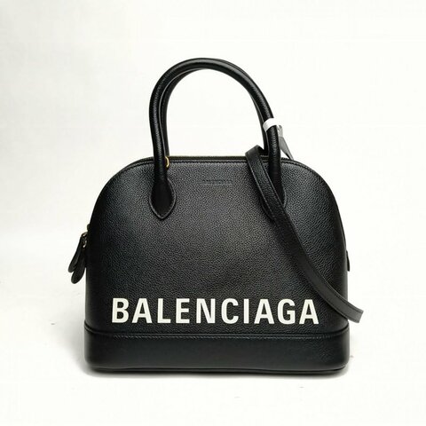 BALENCIAGA 黑色牛皮logo手提貝殼包小號肩背包