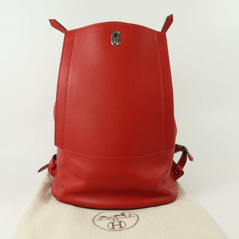 HERMES Evercolor皮革Sac A Dos GR24銀扣背包Rouge Piment-9