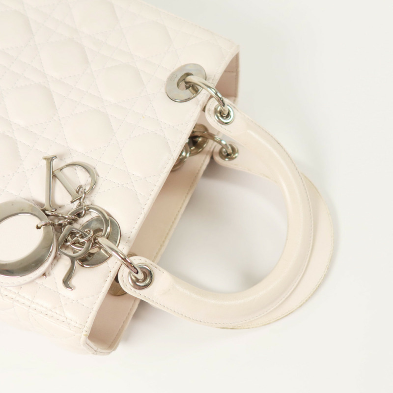 Dior 羊皮皮革Lady Dior Medium銀扣手挽袋-7