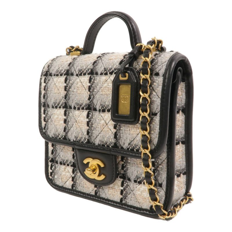 CHANEL Tweed/牛皮皮革Small Flap Bag With Top Handle鏈帶手挽肩背兩用袋-2
