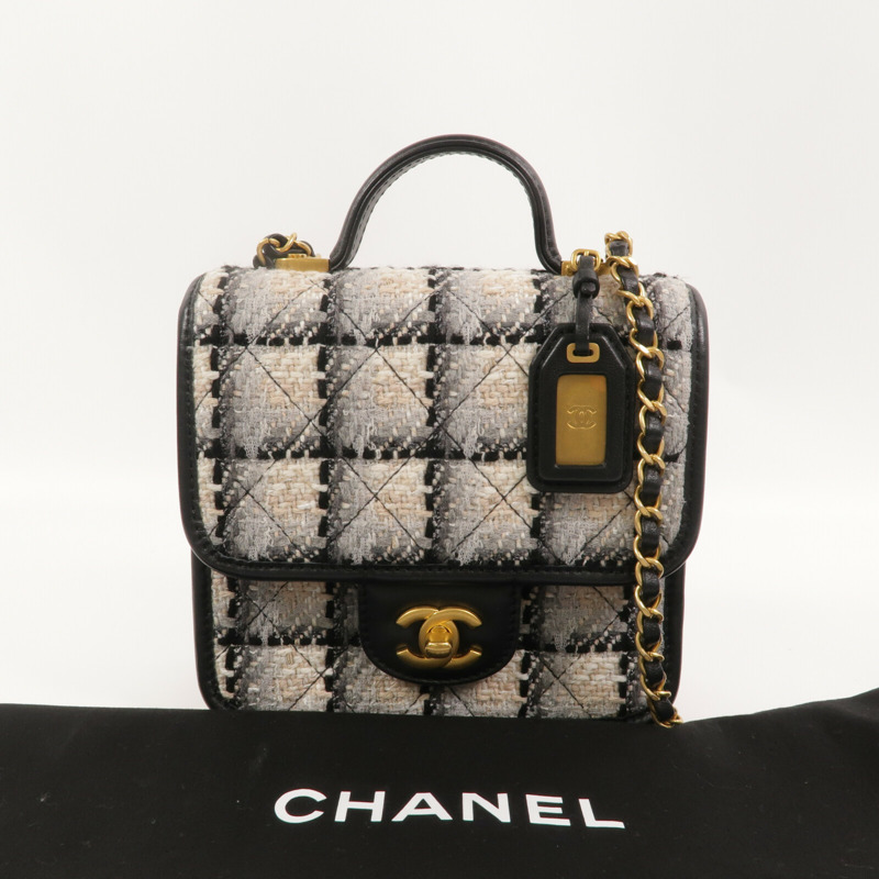 CHANEL Tweed/牛皮皮革Small Flap Bag With Top Handle鏈帶手挽肩背兩用袋-11