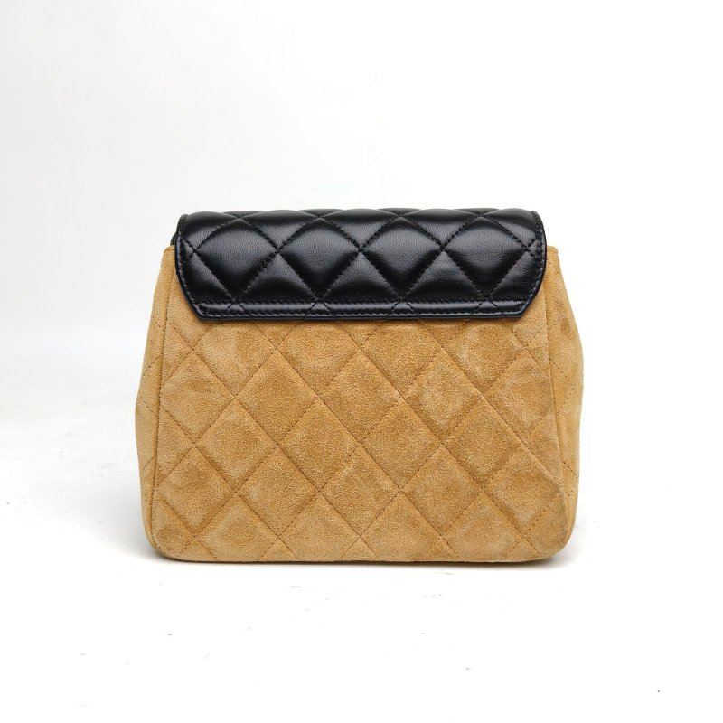 CHANEL 25A手工坊豎版口蓋包拼色鐳射標金扣肩背包-2