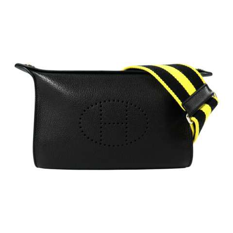 HERMES Togo皮革Vide Poches銀扣肩背袋Noir