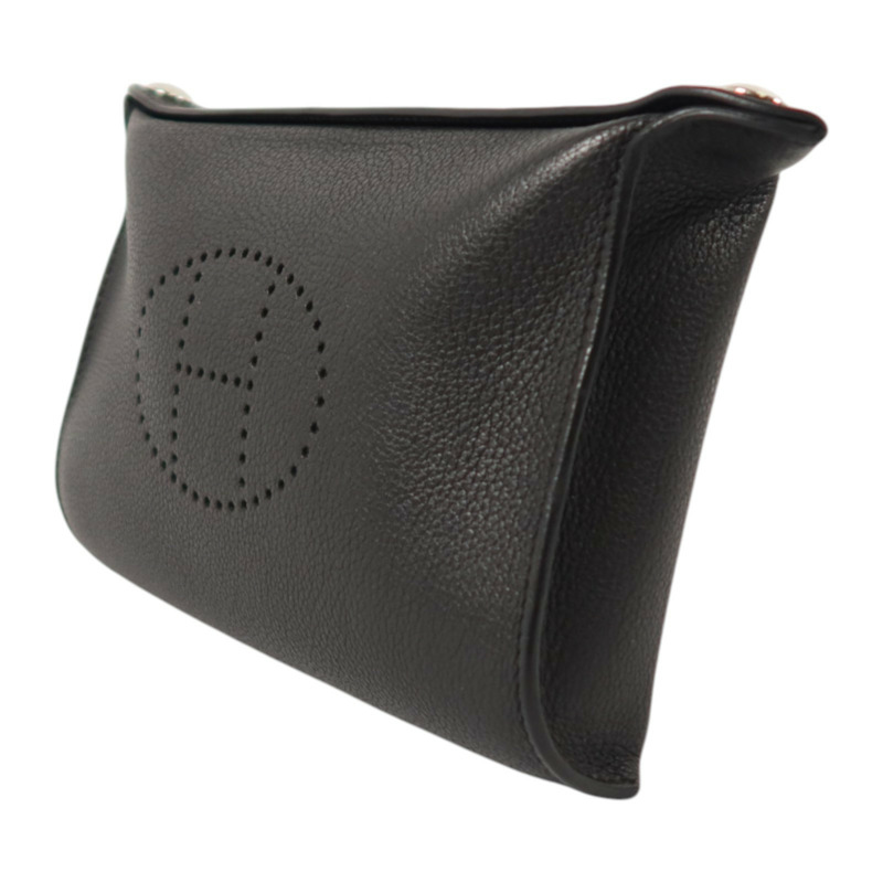 HERMES Togo皮革Vide Poches銀扣肩背袋Noir-2