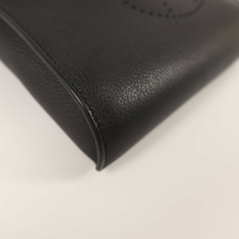 HERMES Togo皮革Vide Poches銀扣肩背袋Noir-10