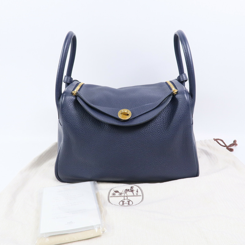 HERMES Clemence皮革Lindy 30肩背袋Bleu Nuit-9