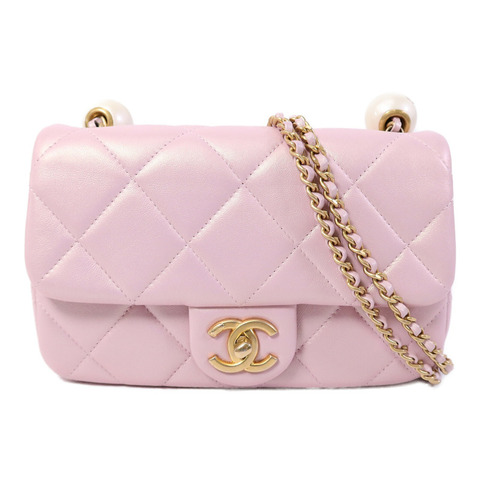 CHANEL 羊皮皮革Pearl Crush Mini Flap Bag鏈帶肩背袋