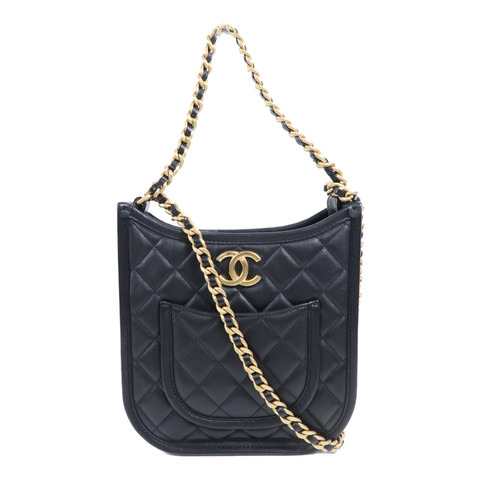 CHANEL 牛皮皮革24S Hobo鏈帶肩背袋