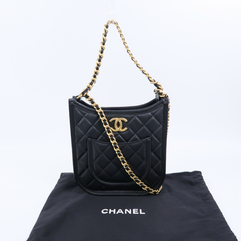 CHANEL 牛皮皮革24S Hobo鏈帶肩背袋-9