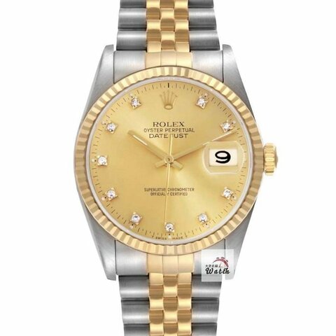 【大眾名錶】ROLEX勞力士 16233 Datejsut 半金蠔式 台灣公司貨 全配件 金色十鑽面盤 錶徑36mm 自動上鍊 B1298