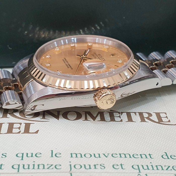 【大眾名錶】ROLEX勞力士 16233 Datejsut 半金蠔式 台灣公司貨 全配件 金色十鑽面盤 錶徑36mm 自動上鍊 B1298-6