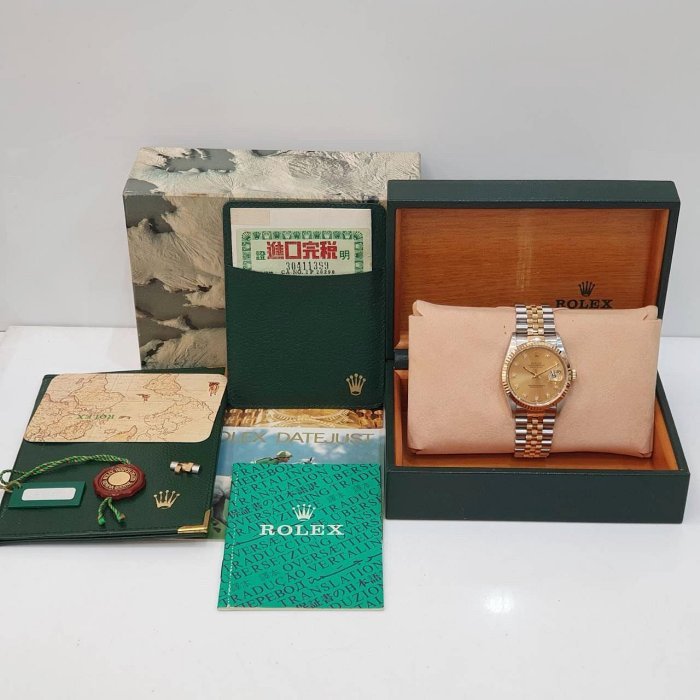 【大眾名錶】ROLEX勞力士 16233 Datejsut 半金蠔式 台灣公司貨 全配件 金色十鑽面盤 錶徑36mm 自動上鍊 B1298-9