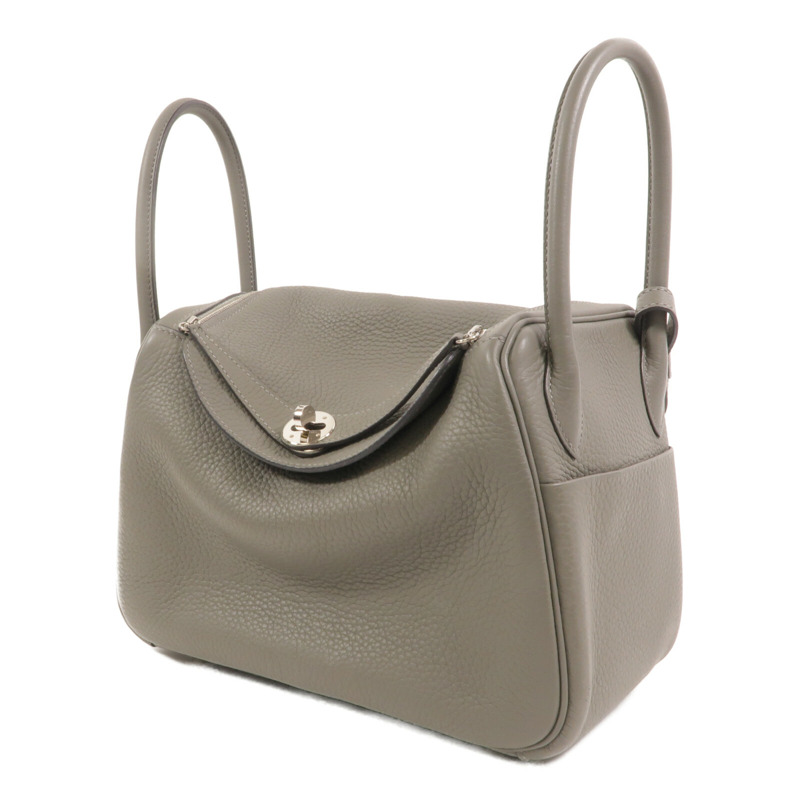 HERMES Clemence皮革Lindy 26手挽肩背兩用袋Gris Meyer-2