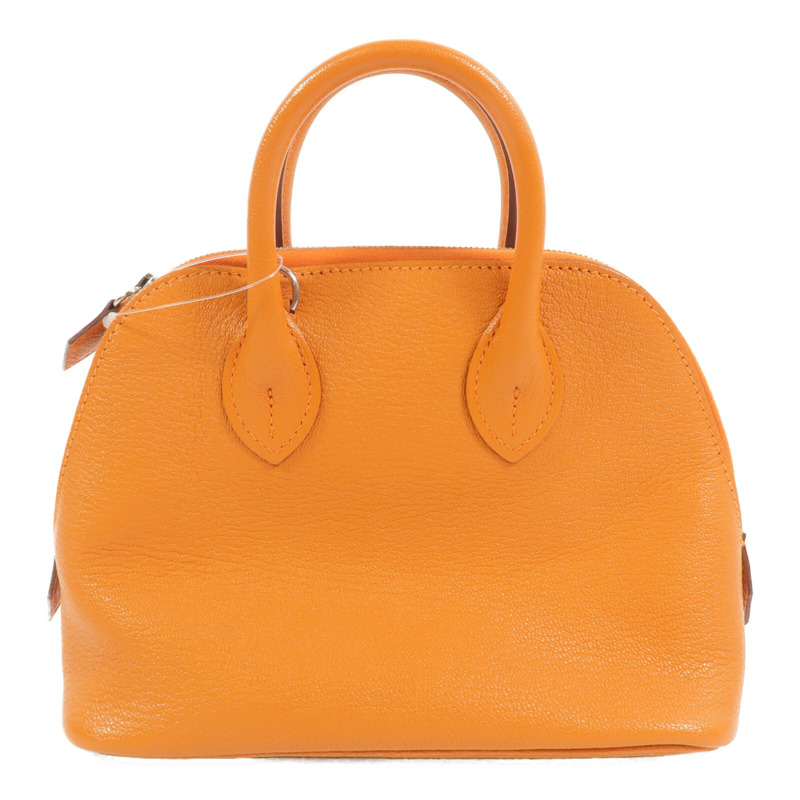 HERMES Chevre皮革Mini Bolide手挽肩背兩用袋Orange-1