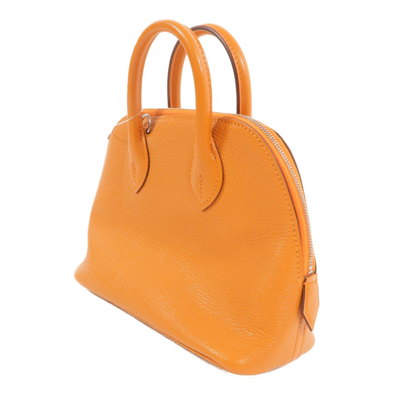 HERMES Chevre皮革Mini Bolide手挽肩背兩用袋Orange-2