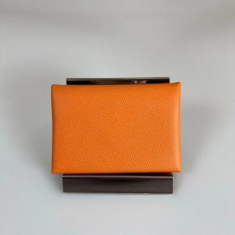 HERMES U刻 愛馬仕橘CALVI DUO卡包