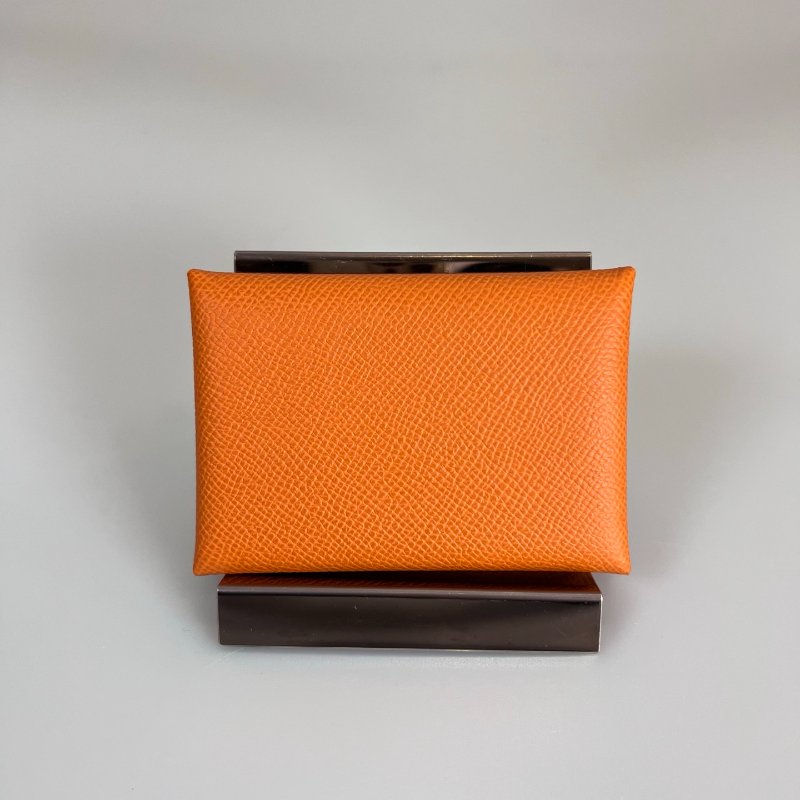 HERMES U刻 愛馬仕橘CALVI DUO卡包-2