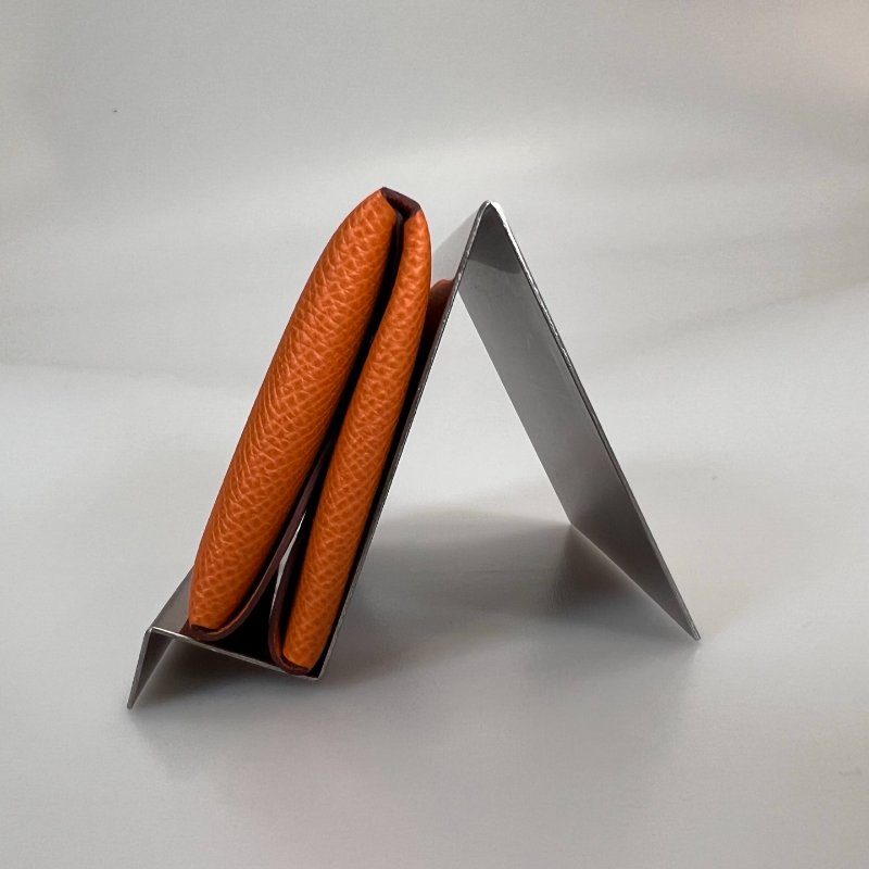HERMES U刻 愛馬仕橘CALVI DUO卡包-3