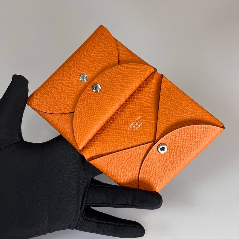 HERMES U刻 愛馬仕橘CALVI DUO卡包-5