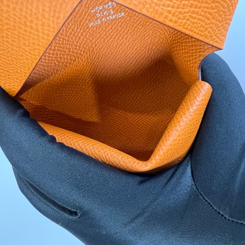 HERMES U刻 愛馬仕橘CALVI DUO卡包-7