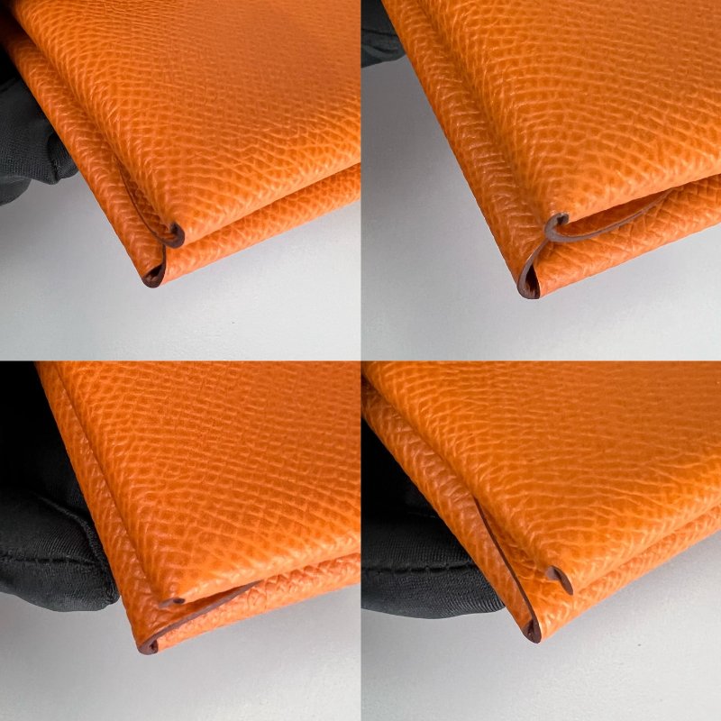 HERMES U刻 愛馬仕橘CALVI DUO卡包-9
