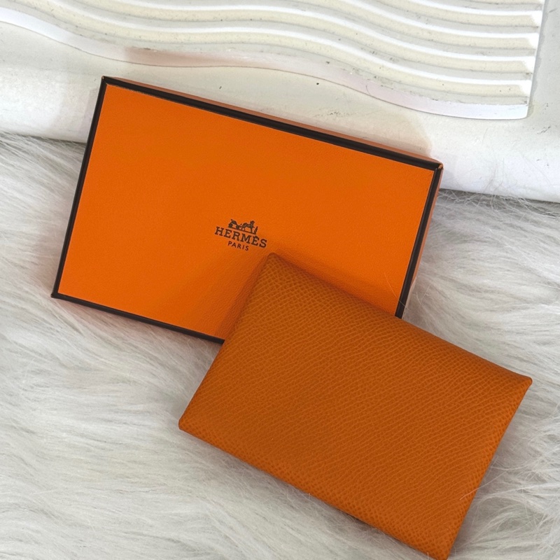 HERMES U刻 愛馬仕橘CALVI DUO卡包-0