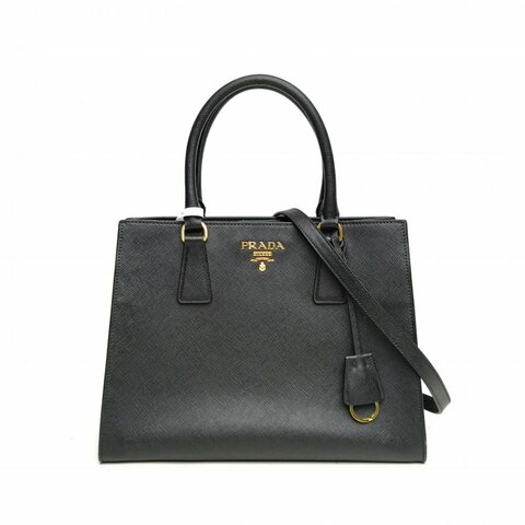 PRADA 黑色牛皮黑金logo標手提包肩背包