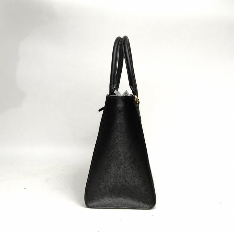 PRADA 黑色牛皮黑金logo標手提包肩背包-1